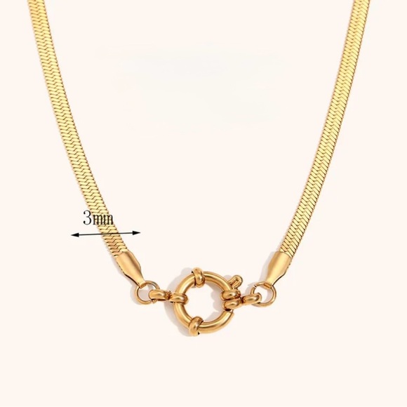 Gold IP Plated Herringbone Toggle Necklace | Stainless Steel - Picture 2 of 2